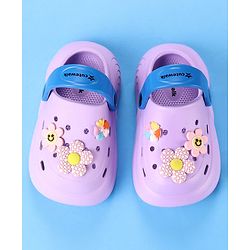 Cute Walk by Babyhug Clogs with Back Strap & Floral Applique - Purple