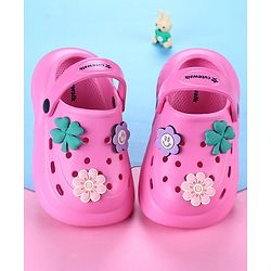 Cute Walk by Babyhug Back Strap Closure Solid Coloured Clogs With Floral Applique - Dark Pink