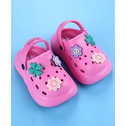 Cute Walk by Babyhug Back Strap Closure Solid Coloured Clogs With Floral Applique - Dark Pink