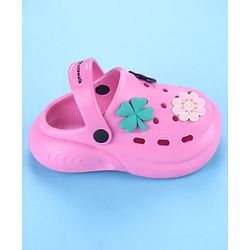 Cute Walk by Babyhug Back Strap Closure Solid Coloured Clogs With Floral Applique - Dark Pink