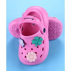 Cute Walk by Babyhug Back Strap Closure Solid Coloured Clogs With Floral Applique - Dark Pink