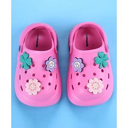 Cute Walk by Babyhug Back Strap Closure Solid Coloured Clogs With Floral Applique - Dark Pink