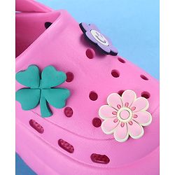 Cute Walk by Babyhug Back Strap Closure Solid Coloured Clogs With Floral Applique - Dark Pink