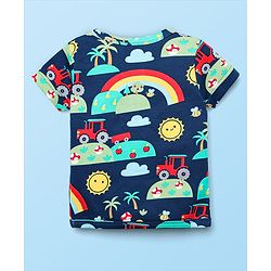 Babyhug 100% Cotton Interlock Knit Front Open Half Sleeves Vests With Stripes & Tropical Theme Print Pack Of 3 - White Red & Navy Blue