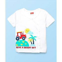 Babyhug 100% Cotton Interlock Knit Front Open Half Sleeves Vests With Stripes & Tropical Theme Print Pack Of 3 - White Red & Navy Blue