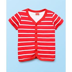 Babyhug 100% Cotton Interlock Knit Front Open Half Sleeves Vests With Stripes & Tropical Theme Print Pack Of 3 - White Red & Navy Blue