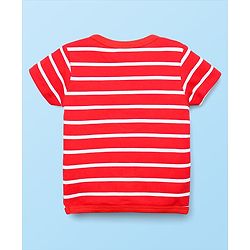 Babyhug 100% Cotton Interlock Knit Front Open Half Sleeves Vests With Stripes & Tropical Theme Print Pack Of 3 - White Red & Navy Blue