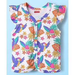 Babyhug 100% Cotton Knit Frill Sleeves Front Open jhablas with Tropical Theme & Polka Dots Print Pack of 3 - Pink Yellow & White