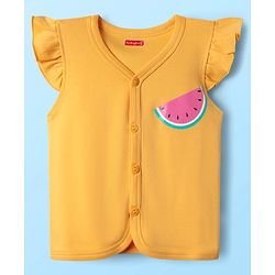 Babyhug 100% Cotton Knit Frill Sleeves Front Open jhablas with Tropical Theme & Polka Dots Print Pack of 3 - Pink Yellow & White