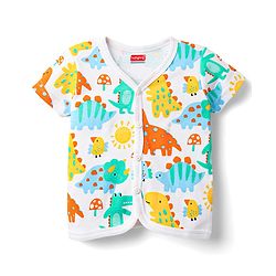 Babyhug 100% Cotton Knit Half Sleeves Striped & Animal Printed Front Open jhablas Pack of 3 - Yellow & White