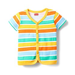 Babyhug 100% Cotton Knit Half Sleeves Striped & Animal Printed Front Open jhablas Pack of 3 - Yellow & White