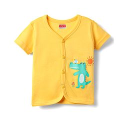 Babyhug 100% Cotton Knit Half Sleeves Striped & Animal Printed Front Open jhablas Pack of 3 - Yellow & White