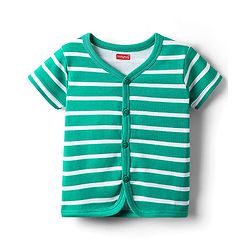 Babyhug 100% Cotton Front Open Half Sleeves Striped & Animal Printed Jhablas Pack Of 3 - Red Green & Light Blue