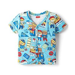 Babyhug 100% Cotton Front Open Half Sleeves Striped & Animal Printed Jhablas Pack Of 3 - Red Green & Light Blue