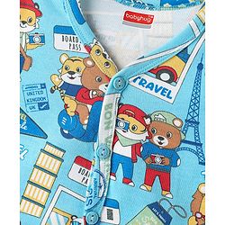 Babyhug 100% Cotton Front Open Half Sleeves Striped & Animal Printed Jhablas Pack Of 3 - Red Green & Light Blue