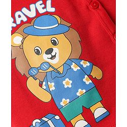 Babyhug 100% Cotton Front Open Half Sleeves Striped & Animal Printed Jhablas Pack Of 3 - Red Green & Light Blue