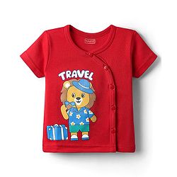 Babyhug 100% Cotton Front Open Half Sleeves Striped & Animal Printed Jhablas Pack Of 3 - Red Green & Light Blue
