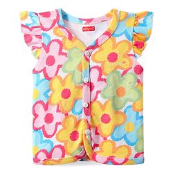 Babyhug 100% Cotton Front Open Frill Sleeves Floral & Hearts Printed jhabla Pack Of 3 - Dark Pink Yellow & Light Blue
