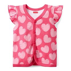 Babyhug 100% Cotton Front Open Frill Sleeves Floral & Hearts Printed jhabla Pack Of 3 - Dark Pink Yellow & Light Blue