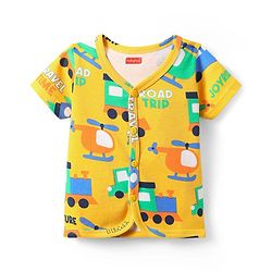 Babyhug 100% Cotton Front Open Half Sleeves jhabla With Vehicles Print & Stripes Pack Of 3 - Blue Orange & Yellow