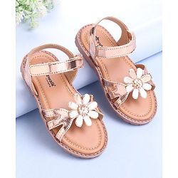 Cute Walk by Babyhug Velcro Closure Sandals with Floral Applique - Rose Gold