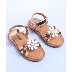 Cute Walk by Babyhug Velcro Closure Sandals with Floral Applique - Rose Gold