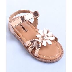 Cute Walk by Babyhug Velcro Closure Sandals with Floral Applique - Rose Gold