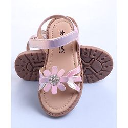 Cute Walk by Babyhug Velcro Closure Sandals with Floral Applique - Rose Gold
