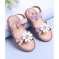 Cute Walk by Babyhug Velcro Closure Sandals with Floral Applique - Rose Gold