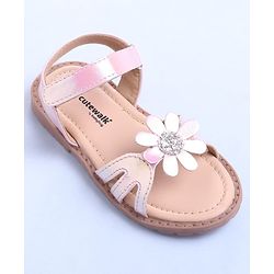 Cute Walk by Babyhug Velcro Closure Sandals with Floral Applique - Rose Gold