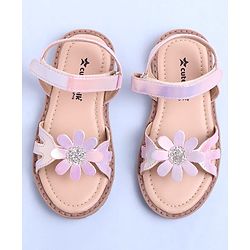 Cute Walk by Babyhug Velcro Closure Sandals with Floral Applique - Rose Gold