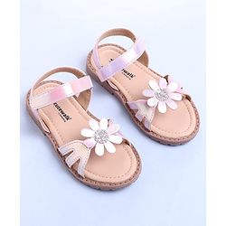 Cute Walk by Babyhug Velcro Closure Sandals with Floral Applique - Rose Gold