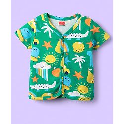 Babyhug 100% Cotton Front Open Half Sleeves Striped & Nature Printed Jhablas Pack Of 3 - Yellow Green & Light Blue