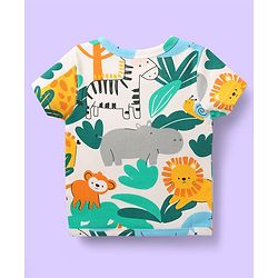 Babyhug 100% Cotton Antibacterial Half Sleeves Front Open jhabla With Stripes & Animal Print Pack Of 3 - Yellow & White