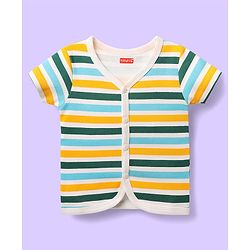 Babyhug 100% Cotton Antibacterial Half Sleeves Front Open jhabla With Stripes & Animal Print Pack Of 3 - Yellow & White