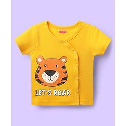 Babyhug 100% Cotton Antibacterial Half Sleeves Front Open jhabla With Stripes & Animal Print Pack Of 3 - Yellow & White