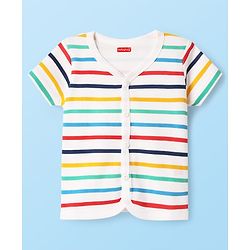 Babyhug 100% Cotton Front Open Half Sleeves jhabla With Vehicles Print & Stripes Pack Of 3 - Red Navy Blue & White