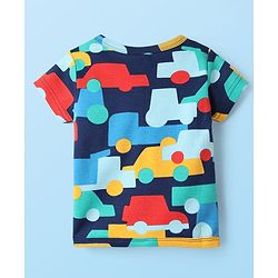 Babyhug 100% Cotton Front Open Half Sleeves jhabla With Vehicles Print & Stripes Pack Of 3 - Red Navy Blue & White