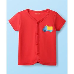 Babyhug 100% Cotton Front Open Half Sleeves jhabla With Vehicles Print & Stripes Pack Of 3 - Red Navy Blue & White