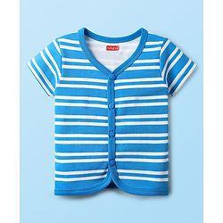 Babyhug 100% Cotton Interlock Knit Front Open Half Sleeves jhablas With Stripes & Animal Print Pack Of 3 - Blue Orange & White