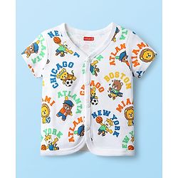 Babyhug 100% Cotton Interlock Knit Front Open Half Sleeves jhablas With Stripes & Animal Print Pack Of 3 - Blue Orange & White