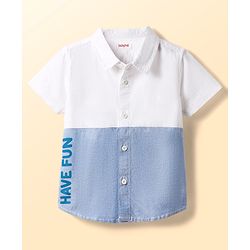 Babyhug Cotton Woven Half Sleeves Shirt With Cut & Sew Design - White