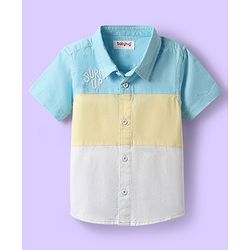 Babyhug Cotton Woven Half Sleeves Shirt With Cut & Sew Design - Light Blue