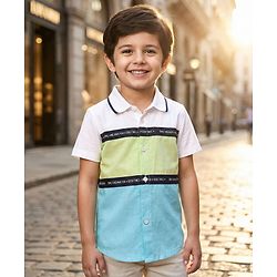 Babyhug Cotton Woven Half Sleeves Shirt With Cut & Sew - White