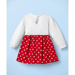 Babyhug Cotton Woven Full Sleeves Frock With Polka Dot Print - Red & White