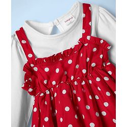 Babyhug Cotton Woven Full Sleeves Frock With Polka Dot Print - Red & White