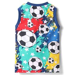 Babyhug Single Jersey Knit Sleeveless Tank T-Shirt & Shorts Set With Football Print - Navy Blue