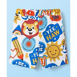 Babyhug Single Jersey Knit Half Sleeves Shirts and Shorts Co-Ord Set with Animal & Text Print - White & Blue
