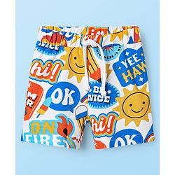 Babyhug Single Jersey Knit Half Sleeves Shirts and Shorts Co-Ord Set with Animal & Text Print - White & Blue