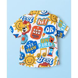Babyhug Single Jersey Knit Half Sleeves Shirts and Shorts Co-Ord Set with Animal & Text Print - White & Blue